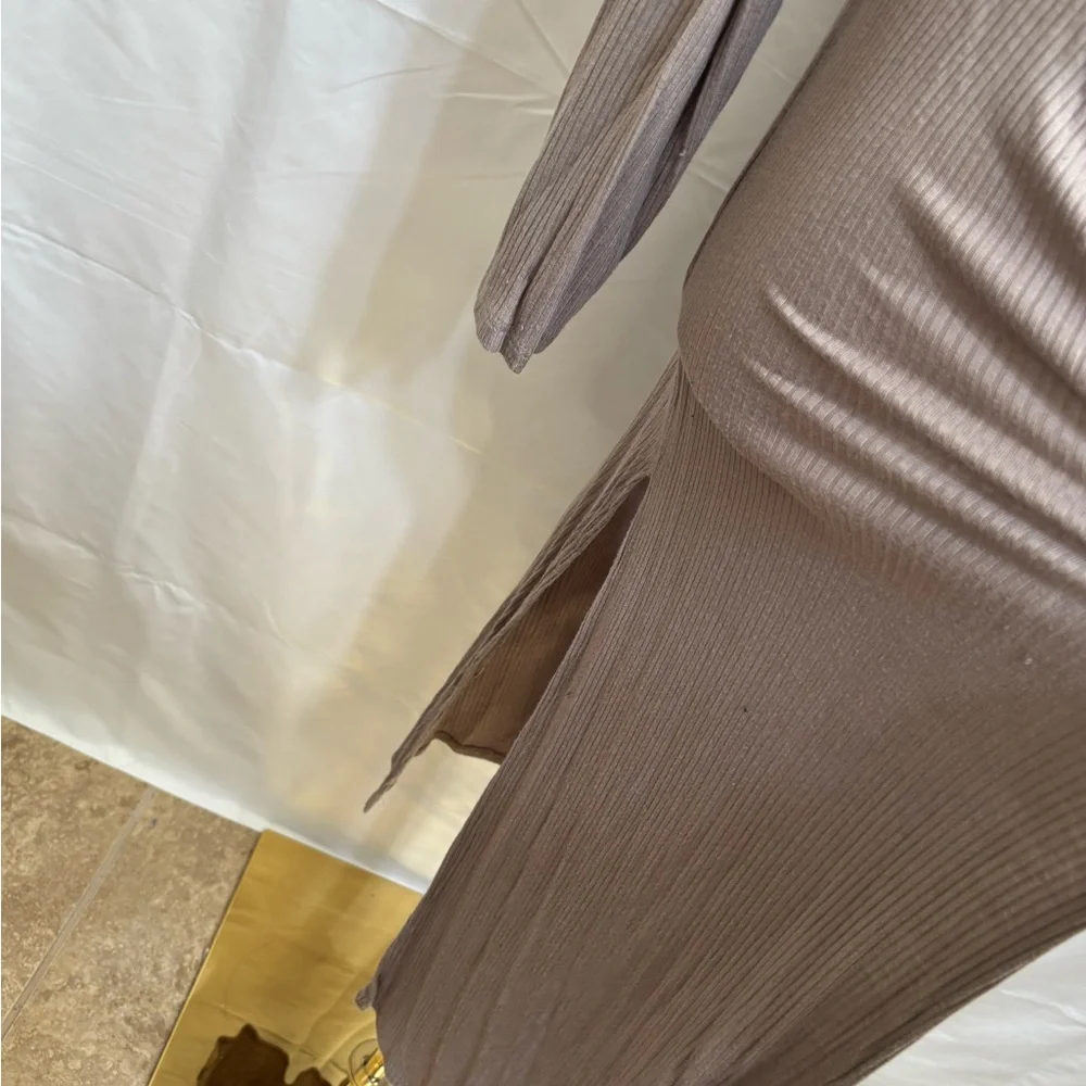 See‎ You Monday Taupe Ribbed Duster Cardigan Long Open Front Size M